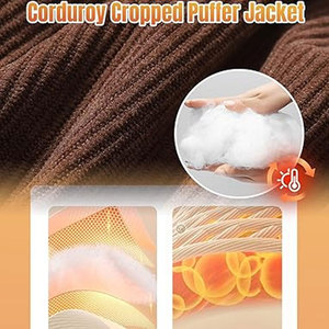 Womens Cropped Puffer Jacket Warm <b>Winter</b> <b>Coat</b> <b>with</b> Removable <b>Hood</b> Zipped Pockets Short Quilted Outerwear for <b>Ladies</b> - Product Image 4