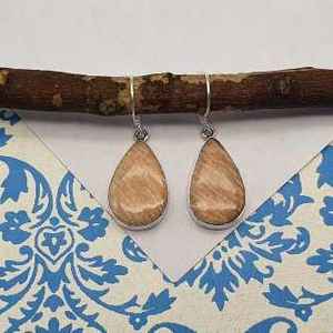 Pendientes bohemios de Plata de Ley 925, pendientes finos de gota de piedras preciosas de jaspe con parte superior plana para mujer para fiesta de boda, gran idea de regalo - Product Image 3