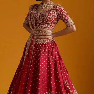 Beautiful 2024 Maroon Bridal Blouse Lehenga and Dupatta <b>Set</b> with <b>Crystal</b> <b>Glass</b> Beads Stones and Dabka Embellishment for Weddings - Product Image 1