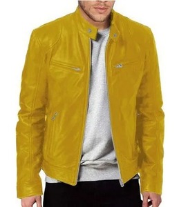 Veste en cuir véritable pour hommes de couleur Veste en cuir véritable pour hommes jeunes col debout Punk moto - Product Image 4