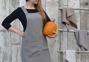 Delantal de Lino Natural con Cruz en la Espalda, Delantal de Cocina de Lino Lavado a la Piedra - Product Image 3