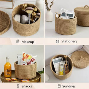 Jute tissé panier cosmétiques articles divers clé télécommande conteneur rotin panier de rangement Vintage décor à la maison - Product Image 2