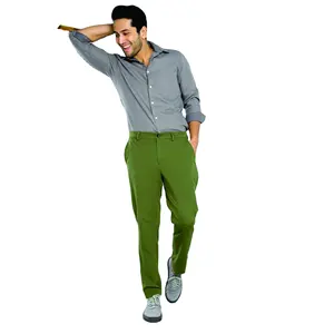 夏季男士商务办公长裤定制纯棉修身长裤纯色鹦鹉绿色长裤