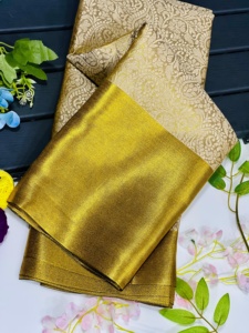 ชุดผ้าส่าหรีผ้าไหมสีทองสำหรับผู้หญิงเครื่องแต่งกายดีไซน์ใหม่ล่าสุดสไตล์โมเดิร์นแบบ banarsi handloom - Product Image 5