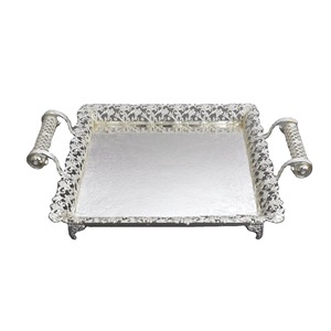 Bandeja de chocolate de metal de tendencia industrial con asas designables Bandejas decorativas para restaurante - Product Image 6