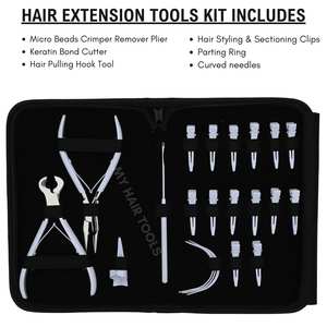 Ensemble d'outils pour extensions de cheveux comprenant un outil de sertissage à micro-perles, un outil de coupe, un outil de sectionnement des doigts, des aiguilles à tisser, une pince à bec de canard - Product Image 2