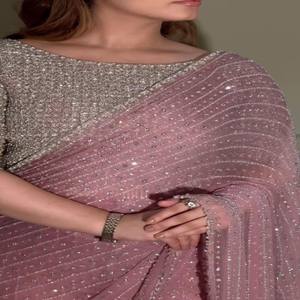 Georgette Saree avec paillettes de 5mm, travail Multy et bordure en dentelle Design lourd avec chemisier brodé pour les événements spéciaux - Product Image 3