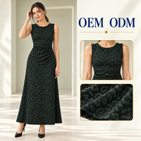 Robe longue sans manches pour femme, vert émeraude, texture léopard, avec drapé à la taille, OEM ODM, marque privée