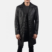 Nouveaux manteaux longs en cuir noir jais entièrement personnalisables, style avant zippé, col rond, coupe-vent, imperméables, écologiques, séchage rapide, hiver