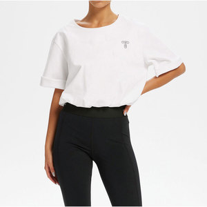 Camiseta recortada informal para mujer de la mejor calidad, Top corto sólido de secado rápido con cuello redondo, estilo de calle Popular para mujer - Product Image 3