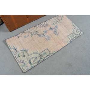 Petit tapis vintage 1,8x3,7 pi (54x113 cm), tapis oriental turc en laine bleue - Product Image 4