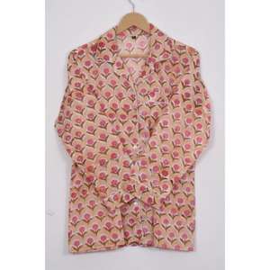 Ensemble de pyjama en coton pour femmes, prix de gros premium, imprimé à la main, style bohème, vêtements de détente, vêtements de nuit confortables pour femmes - Product Image 3