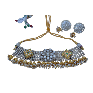 สร้อยคอสไตล์โชกเกอร์สีขาวเคลือบเงาสีเงินดีไซน์ใหม่สวยงามพร้อมต่างหูสำหรับเด็กผู้หญิงและผู้หญิง - Product Image 1