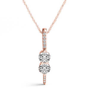 สร้อยคอจี้เพชรสองเม็ดทรงหยดน้ำทองคำโรสโกลด์ 14k 0.34 กะรัต - เครื่องประดับหรูหราสง่างาม - Product Image 2