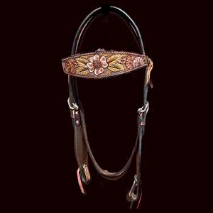 Cabecera de caballo occidental rústica de alta calidad, diseño de flores duradera con brida de cuero de vaca, equipo de equitación, exportación desde la India - Product Image 1