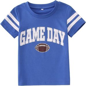 Camiseta de Fútbol Americano para el Día del Partido, Marca Bandera Americana, Bordada, Azul, 100% Algodón, Manga Corta, Ropa Deportiva para Niños - Product Image 1