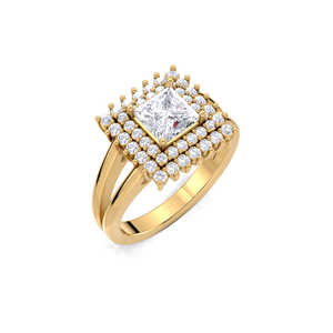 Élégante bague halo avec diamant de laboratoire taille princesse de 1,45 ct |   Bague ouverte en or jaune/blanc/rose 18 carats plaqué rhodium certifiée IGI - Product Image 2
