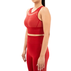 เสื้อชั้นในโยคะผู้หญิงแบบเรียบง่าย รองรับสูง ไร้ตะเข็บ ผ้าตาข่าย ระบายอากาศ สำหรับออกกำลังกาย ฟิตเนส แอคทีฟแวร์ เนื้อผ้านุ่ม ยืดหยุ่น รับสกรีนโลโก้ด้านหน้า - Product Image 5