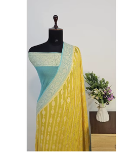 Sari en Georgette Khaddi Banarasi pur tissé à la main de qualité supérieure, tissu Khaddi doux, travail exquis en Zari, drapé luxueux et élégant, pour toutes les occasions - Product Image 2