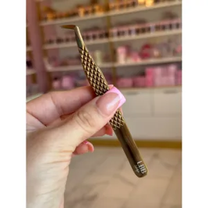 Pince à épiler LBB Copper Slim Boot 90 degrés, durable, à pointe fine, pour extensions de cils, avec finition cuivre doré, applicateur à pointe en fibre - Product Image 3