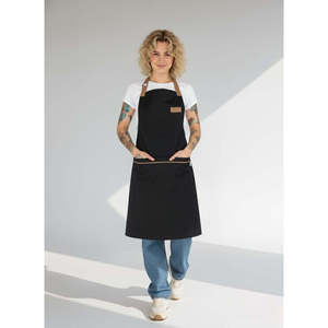 Tablier noir sans manches en coton lavé avec ceinture pour le nettoyage, le barbecue, le jardinage et la cuisine - Product Image 2