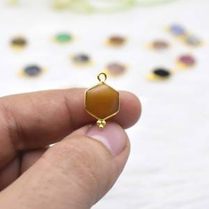 Yellow Chalcedony Bezel Charm 925 Sterling Silver Gemstone <b>Pendant</b> Hexagon Gold Vermeil Single <b>Bail</b> Stylish Jewelry Gift for Her - Product Image 1