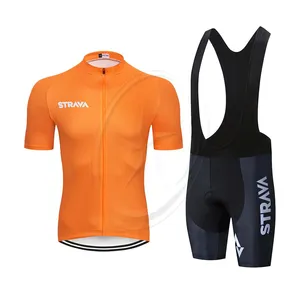 Ademende Heren Fietskleding Korte Mouw Shirt Bib Shorts Pro Team Zomer Wielertrui Set 20d Gel Pad