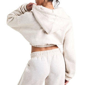 Conjunto de Sudadera con capucha recortada personalizada 2025, ropa de calle de algodón tejida, Top corto con costuras estampadas para entrenamiento de invierno - Product Image 6