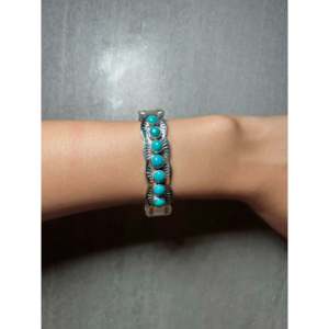 Navajo Handmade Kingman Turquoise & Sterling <b>Silver</b> Fashion <b>Cuff</b> <b>Bracelet</b> Kingman Turquoise & Sterling <b>Silver</b> - Product Image 5