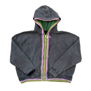 Sportish Impex Custom 450 GSM Cotton Color Block Zip-Up Hoodie Men | Vintage Stone Acid Wash Heavyweight Hooded <b>Jacket</b> - Product Image 1