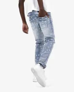 Supplier direct selling men's jeans pocket zipper broken knee men's jeans