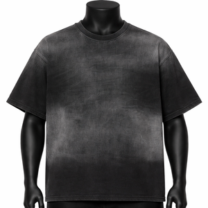 Camiseta Oversize para Hombre con Lavado Ácido, Estilo Vintage, de Algodón Negro, Streetwear, Ajuste Holgado, Casual, de Gramaje Pesado, Lisa - Product Image 1