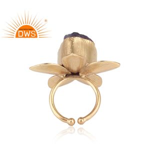 Latest Handmade Design 18K <b>Gold</b> Plated Natural Rough <b>Amethyst</b> Gemstone Adjustable <b>Ring</b> Demi Fine Jewelry Manufacturer - Product Image 3
