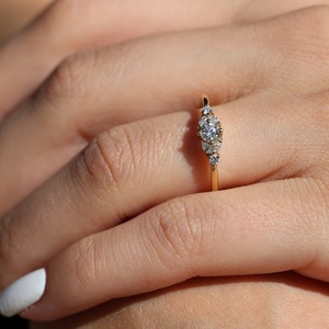 6mm Round Cut Moissanite Engagement Ring with Pear and Round Side <b>Stones</b> | Classic Bridal Jewelry - Product Image 2