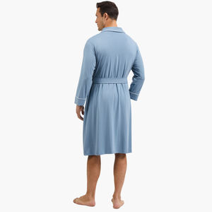 Custom Solid Luxury <b>Men's</b> Robes Custom <b>Belt</b> Long Robes <b>Woven</b> Bamboo Longue Bath Robe Wholesale OEM ODM Plus Size Soft Sleepwear - Product Image 2