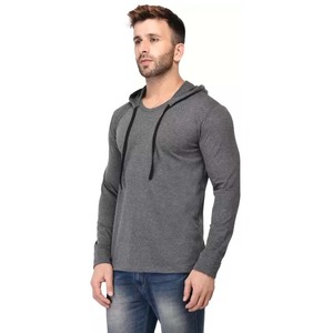 Jersey de algodón ligero Camiseta con capucha personalizada transpirable Hombres Cuello con capucha sólido Mezcla de algodón Camiseta gris - Product Image 2