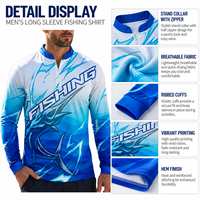 Snel drogende lange mouwen comfortabele pasvorm UPF50 zonbescherming rits-omsluitende jersey met aangepaste gesublimeerde grafische print unisex volwassenen vissers