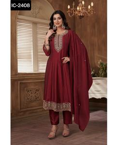 Ropa étnica india Vichitra con trabajo de bordado con bordado interior completo Kurtis bordado trabajo Dupatta conjunto para ropa informal - Product Image 1