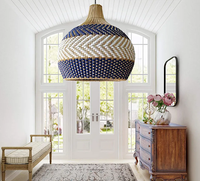 Nouvelle conception tissée à la main rotin pendentif abat-jour bleu Royal Design moderne plafonnier couvercle de lampe pour la décoration intérieure