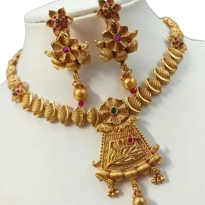 JOYERÍA DE COBRE TRADICIONAL Y DE MODA INDIA CONJUNTO DE JOYERÍA DE BODA NOVIA PARA MUJER CONJUNTO DE PENDIENTES Y COLLAR - Product Image 1