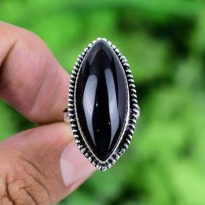 925 estampillé à la main pierre précieuse Onyx noir Spinner anneau bijoux de créateur 925 argent Sterling bague naturelle bijoux - Product Image 2