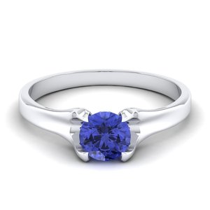 Anillos de Tanzanita de Corte Brillante Redondo de Plata de Ley 925 REYES con 0.84 Ct, Joyería de Regalo de Boda Personalizada para Mujer - Product Image 1