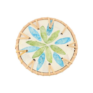 Posavasos de ratán de mosaico artesanal de fábrica, posavasos de ratán redondo de nácar, protectores de bebidas duraderos elegantes para decoración del hogar - Product Image 2