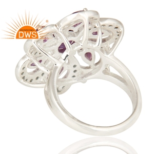 Anillo de diseño Floral de Plata de Ley 925, Topacio Azul Londres Natural y amatista, joyería personalizada para mujer, regalo para ella - Product Image 3