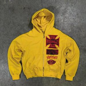 Sudadera con capucha de Algodón 100% con lavado ácido de peso pesado para hombre, sudadera bordada de alta calidad con cremallera recortada de gran tamaño - Product Image 2