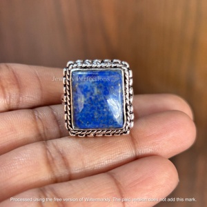 แหวนเงินแท้ชุบ 925 สไตล์โบฮีเมียน รูปทรงสี่เหลี่ยม ประดับพลอยลาพิส ลาซูลี สำหรับงานแต่งงาน งานหมั้น และงานปาร์ตี้ - Product Image 3