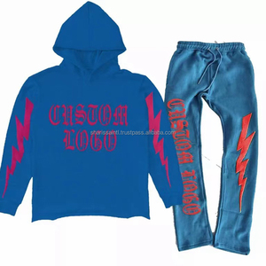 Vente en gros Streetwear unisexe survêtement évasé à superposition personnalisé survêtement évasé pantalon de survêtement et sweat à capuche en coton éponge français - Product Image 5