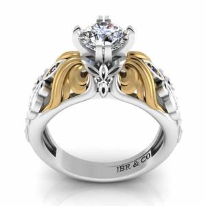 Elegante estilo redondo diamante chapado en oro dos tonos 925 Plata estilo Art Nouveau anillo de compromiso para mujer moda - Product Image 2