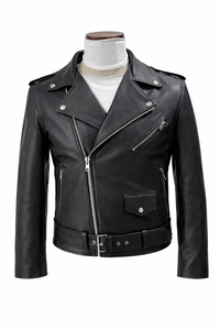 Chaqueta de cuero asimétrica con cremallera diagonal, estilo motero/moto/perfecto. - Product Image 1