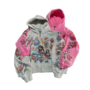 Custom Sun Fade algodón Hoddie Oversized Streetwear distress bordado recortado Vintage ácido lavado pantalla impresión Sudadera con capucha para los hombres - Product Image 1